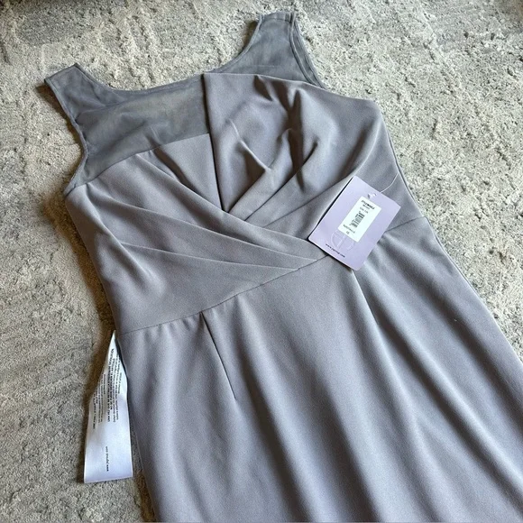 NEW JS Collections Grey Illusion Yoke‎ Pleat Cocktail Dress With Stretch Size 12